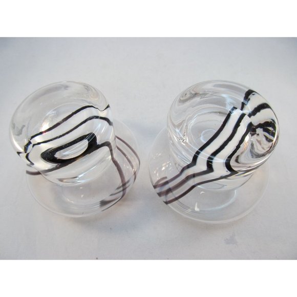 Caithness Black and White Striped Glass Tea Light Holder set of 2 - Picture 8 of 12